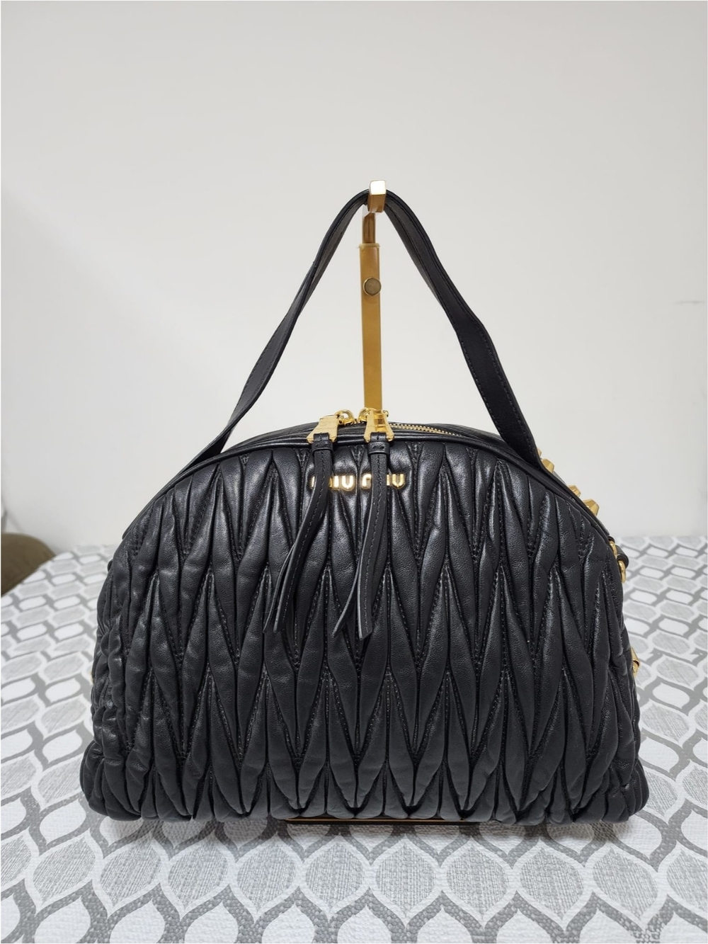 Miu Miu Matelasse Leather Dome Shoulder Bag Black